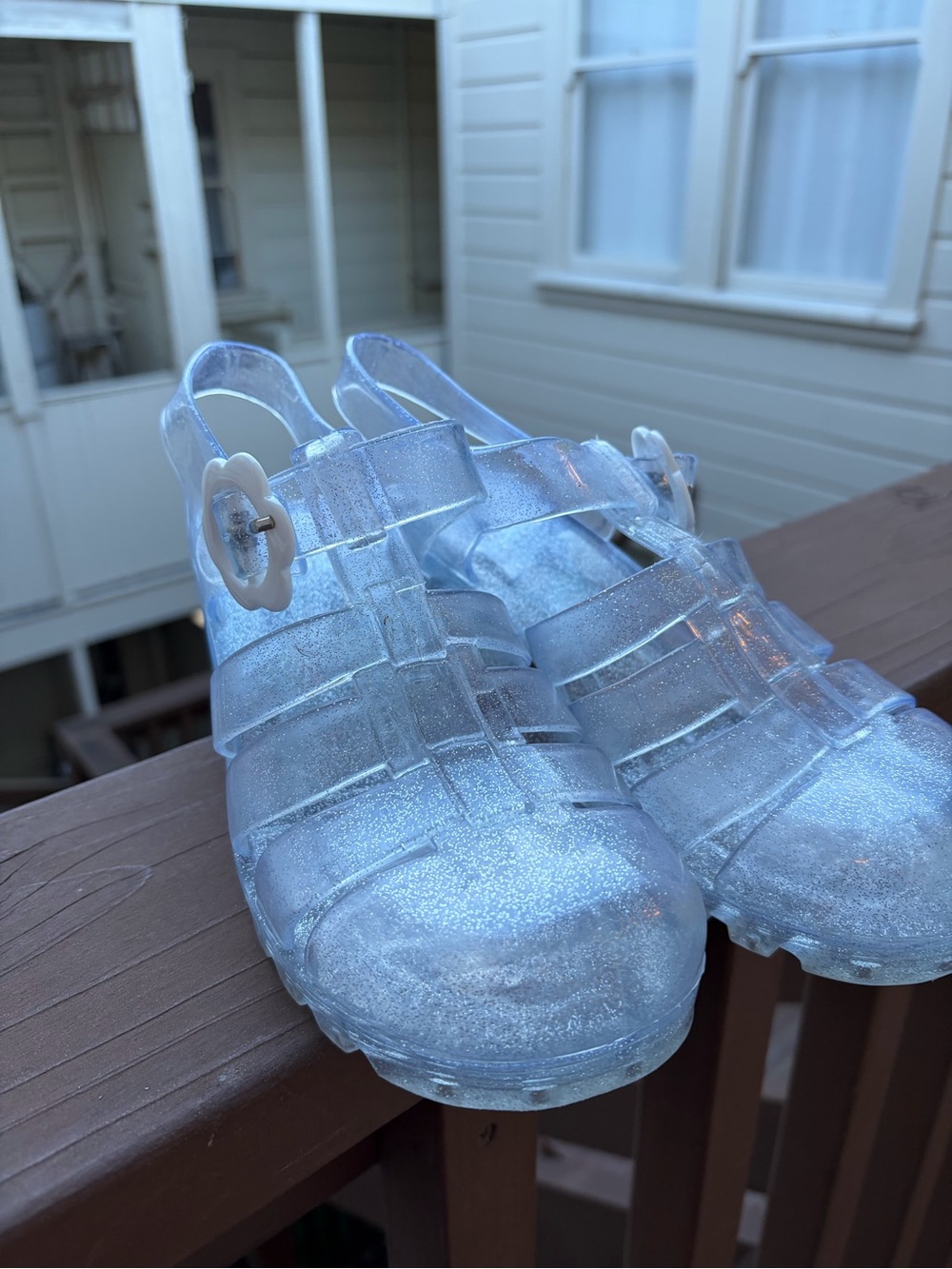ASOS Clear Glitter Jelly Sandals with White Button